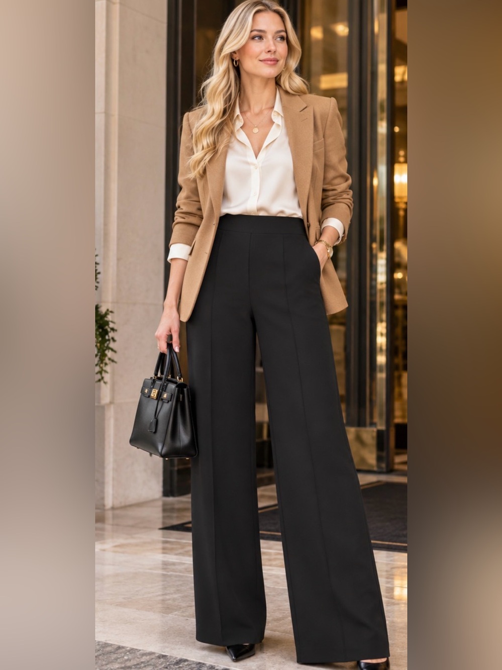 Tory Burch Black High-Waist Wide Leg Trousers